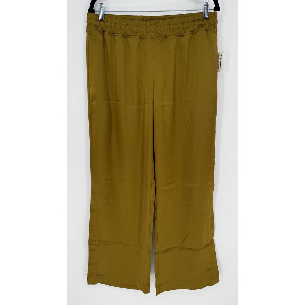 OLD NAVY HIGH-WAISTED WIDE-LEG PULL ON PANTS SATIN MOSS NWT LARGE